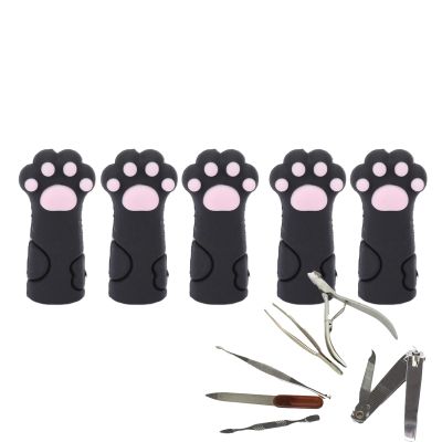 5pcs Cuticle Protectors, Silicone Scissors Case, Scissors Sheath, Cat Shape for Different Sizes of Nippers and Tweezers, and Nail Art Pens (Black)