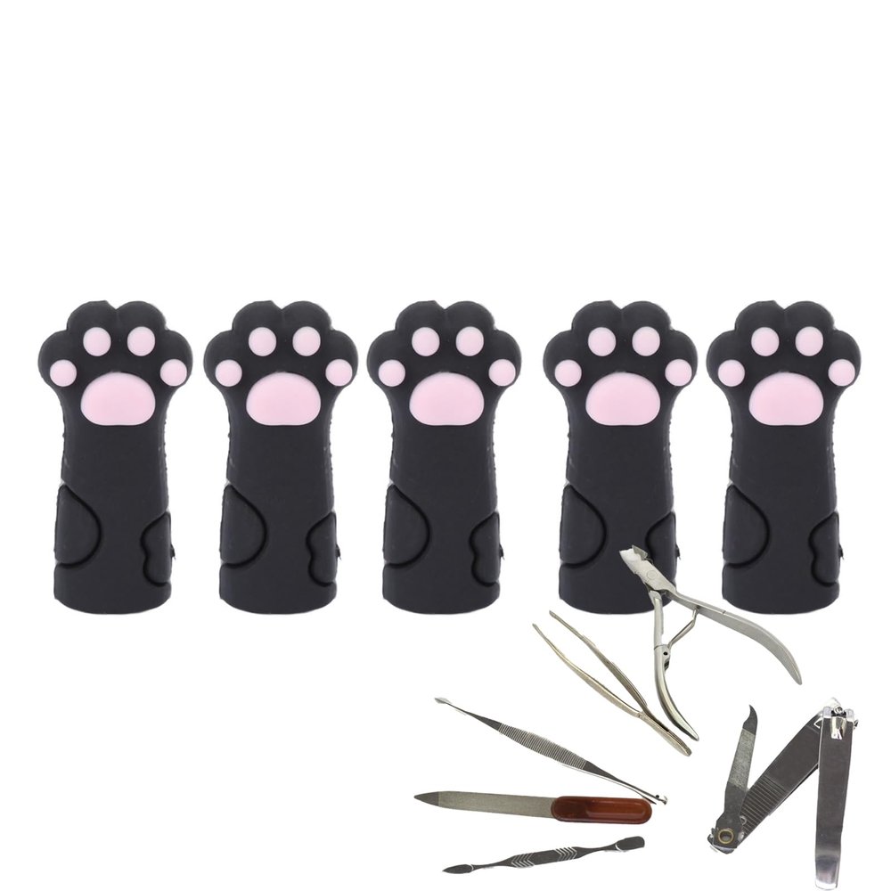 5pcs Cuticle Protectors, Silicone Scissors Case, Scissors Sheath, Cat Shape for Different Sizes of Nippers and Tweezers, and Nail Art Pens (Black)