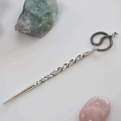 14cm Snake Hairpin Accessories Hair Stick Snake-Shaped Metal Hair Stick Headdress Punk Pagan Hairpin Gift (Color : Silver Plated)