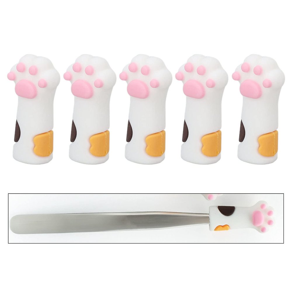 5pcs Scissors Case, Cuticle Scissors Deck Protectors Cat Shape Silicone Cuticle Trimmer Protective Cover for Nail and Toenails(White)