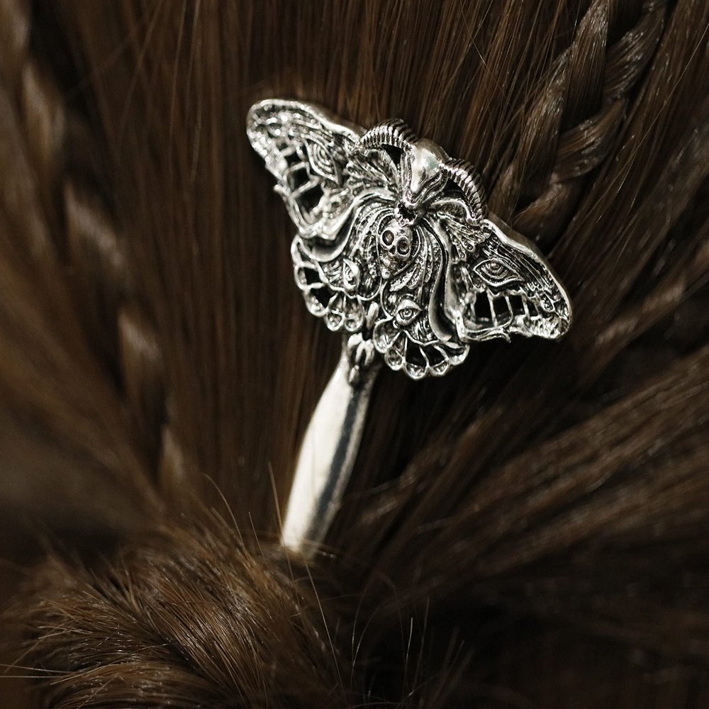 Accessories Death Moth Hairpin Wand Three-Phase Moon Skull Hair Stick Butterfly Moon Hair Ornament Headdress Wand Gift (Color : Gold-Color)