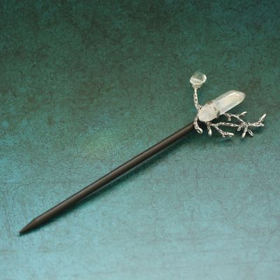 Aurorad Handmade Crafts Vintage Moon Stars Crystal Hairpin Branch White Quartz Hair Stick Special Bridal Wedding Gift (Color : Black Zinc Plated)