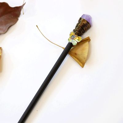 Aurorad Handmade Crafts Vintage Moon Stars Crystal Hairpin Branch White Quartz Hair Stick Special Bridal Wedding Gift (Color : Black Gun Plated)