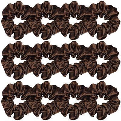 Sufermoe 12 Pcs Satin Silk Hair Scrunchies, 4.5 Inch Dark Brown Soft Hair Ties for Women and Girls, Hair Accessories for Different Hairstyles and Occasions