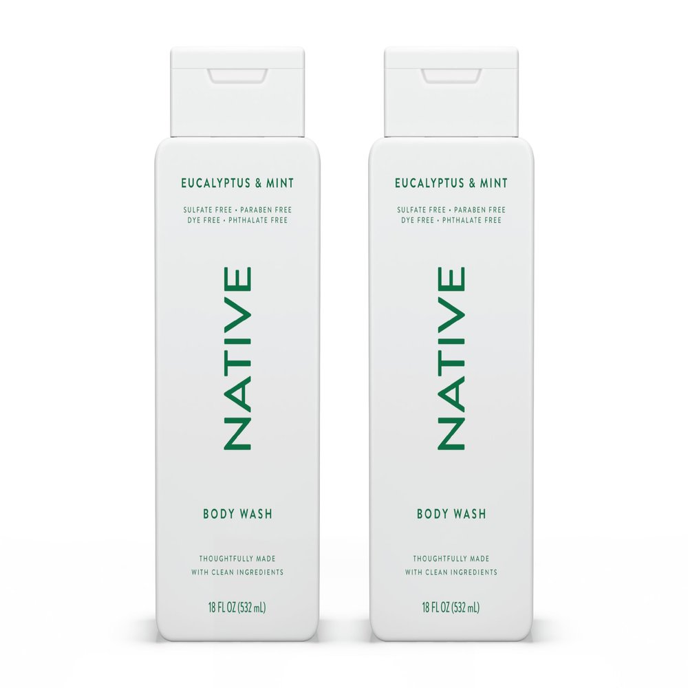 Native Body Wash Contains Naturally Derived Ingredients | For Women & Men, Sulfate, Paraben, & Dye Free Leaving Skin Soft and Hydrated | Eucalyptus & Mint 18 oz - 2 Pk