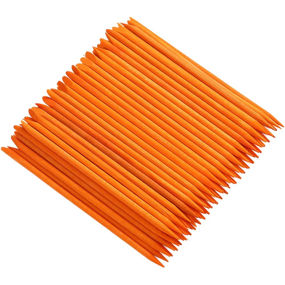 Borogo 100 Pcs Orange Wood Nail Sticks Double Sided Multi Functional Cuticle Pusher Manicure Pedicure Tool for Manicure Pedicure Orange