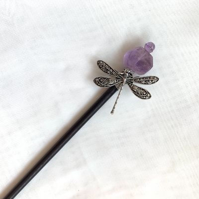 Aurorad Handmade Crystal Natural Amethyst Hairpin Wood Hairpin Bridal Hair Comb Crystal Hair Ornament Wedding Gift (Color : FZ-05)