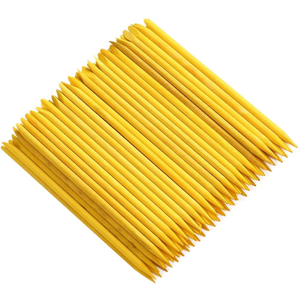 Borogo 100 Pcs Orange Wood Nail Sticks Double Sided Multi Functional Cuticle Pusher Manicure Pedicure Tool for Manicure Pedicure Yellow