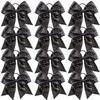 12 Pieces 8 Inch Black Cheer Bows Glitter Jumbo Cheerleading Bow with Elastic Ponytail Holder Bow Hair Tie Band Hair Accessories for School Girls Toddlers view 1