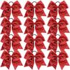 12 Pieces 8 Inch Red Cheer Bows Glitter Jumbo Cheerleading Bow with Elastic Ponytail Holder Bow Hair Tie Band Hair Accessories for School Girls Toddlers view 1
