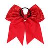 12 Pieces 8 Inch Red Cheer Bows Glitter Jumbo Cheerleading Bow with Elastic Ponytail Holder Bow Hair Tie Band Hair Accessories for School Girls Toddlers view 3