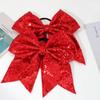 12 Pieces 8 Inch Red Cheer Bows Glitter Jumbo Cheerleading Bow with Elastic Ponytail Holder Bow Hair Tie Band Hair Accessories for School Girls Toddlers view 4