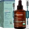 Cliganic Organic Castor Oil, 100% Pure (1oz Glass Bottle with Eyelash Kit) - For Eyelashes, Eyebrows, Hair & Skin (Packaging May Vary) view 1