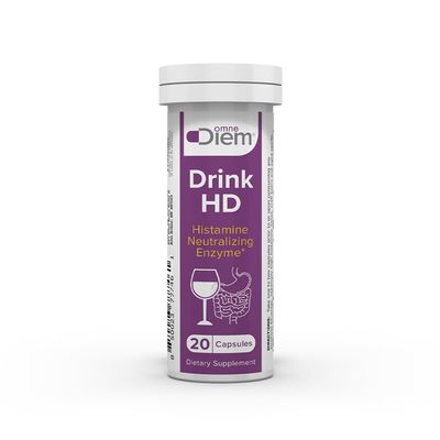 OmneDiem Drink HD Dietary Supplement: Natural Histamine Neutralizing & Digesting Enzyme Diamine Oxidase DAO, 20 Capsules