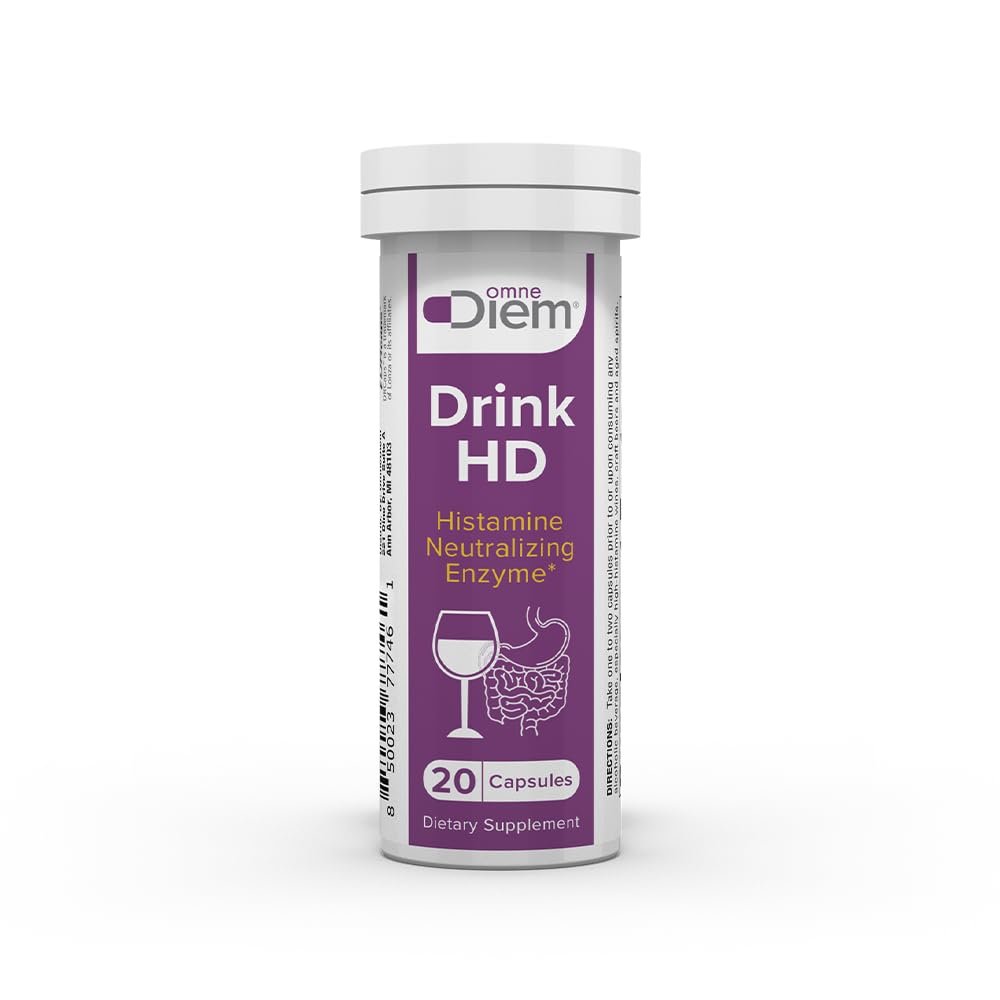 OmneDiem Drink HD Dietary Supplement: Natural Histamine Neutralizing & Digesting Enzyme Diamine Oxidase DAO, 20 Capsules