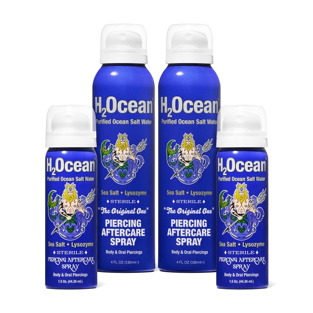 H2Ocean 2+2 Piercing Aftercare Spray Bundle Sea Salt Keloid & Bump Treatment, Wound Care Spray