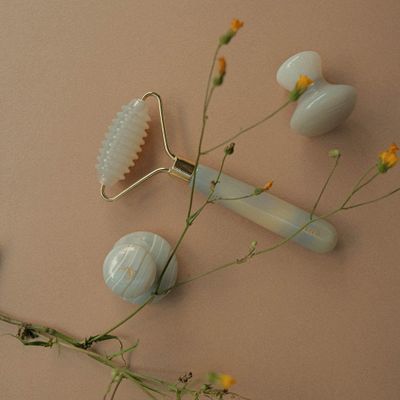 CURE. Premium Quality Natural Agate Spiked Face Roller & Mushroom Gua Sha for Eye Care | Skin Care Set