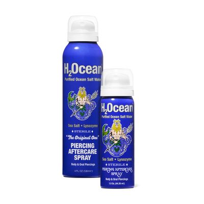 H2Ocean 4oz and 1.5oz Piercing Aftercare Spray Bundle, Sea Salt Keloid & Bump Treatment, Wound Care Spray Organic Wound Wash for Ear, Nose, Naval, Oral Body Piercings