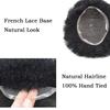Afro Curl Toupee for Black Men Kinky Curly Mens Toupee Human Hair Units for Black Men French Lace African American Mens Hairpiece Male Hair Prothesis 1B# OFF BLACK 8MM WAVE view 4