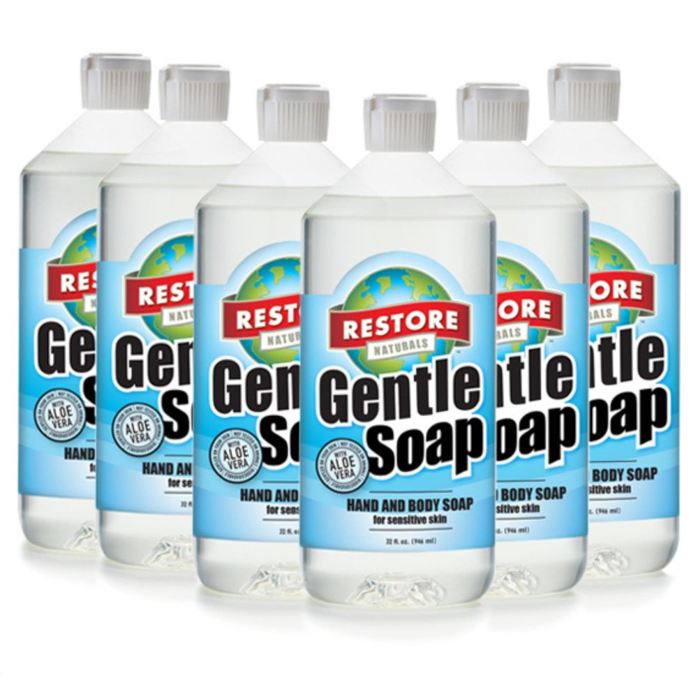 Restore Naturals Gentle Soap - 32oz - Non Toxic Hand Soap for Sensitive Skin | Plant Based | Unscented - 6 Pack