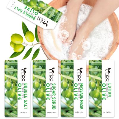 nbc BeautiLab Pedicure Kit Foot Soak Set: Bubble Salt, Sugar Scrub, Massage Mask, Massage Lotion in a Box, 4 Step Foot Spa Kit for Dry Feet,Tired Feet (1 Set Olive)