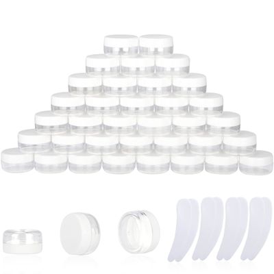 100PCS 10 Gram Sample Containers, 10ml Empty Jars with Lids, Small Cosmetic Containers, Mini Sample Jars with 8PCS Mini Spatulas for Make Up, Oils, Lotion, Powder, Paint, Jewelry, Lip Balms(White Lid)