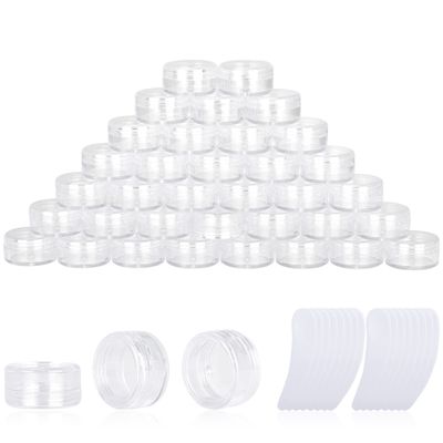 200PCS 3 Gram Sample Containers, 3ml Empty Jars with Lids, Small Cosmetic Containers, Mini Sample Jars with 16PCS Mini Spatulas for Make Up, Oils, Lotion, Powder, Paint, Jewelry, Lip Balms(Clear Lid)