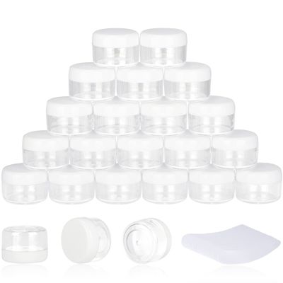200PCS 5 Gram Sample Containers, 5ml Empty Jars with Lids, Small Cosmetic Containers, Mini Sample Jars with 16PCS Mini Spatulas for Make Up, Oils, Lotion, Powder, Paint, Jewelry, Lip Balms(White Lid)