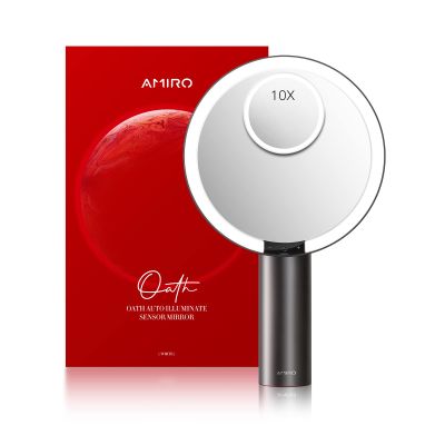 AMIRO 9" Lighted Makeup Mirror with Smart Sensor & Touch-Control, 3 Colors & 6 Brightness, Rechargeable & Cordless, Memory Function, Free Rotation-Black