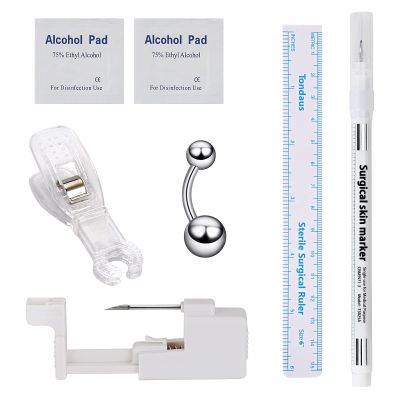 JOYTOYOU 7PCS 14G Body Piercing Kit for Belly Button, Safe Piercing Gun Kits Body Gauge Piercing Needles Kits Professional At Home Stainless Steel for Women Female