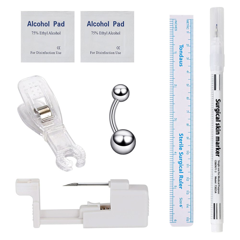 JOYTOYOU 7PCS 14G Body Piercing Kit for Belly Button, Safe Piercing Gun Kits Body Gauge Piercing Needles Kits Professional At Home Stainless Steel for Women Female