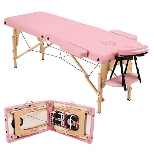 Massage Table, Portable Massage Bed Spa Bed Massage Therapy Table, 2 Fold Salon Bed 84 Inch Height Adjustable Professional Folding Salon Bed Face Cradle Bed Tattoo Bed (Pink)