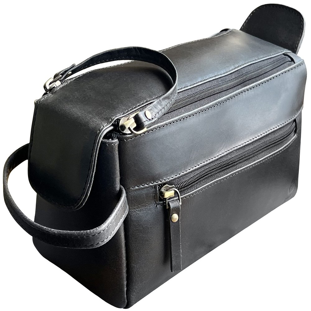 Leather Toiletry Bag  Stylish & Durable Ditty Kit with Water Resistant Lining  Travel Shaving Kit Organizer for Bathroom & Overnight Trips - Great Gift for Men & Women