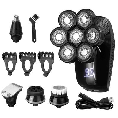 Head Shavers for Bald Men, 5 In 1 Mens Rechargeable Bald Head Electric Shaver 7 Floating Heads Beard Nose Ear Hair Trimmer Razor Clipper Facial Brush (Color : Package B)