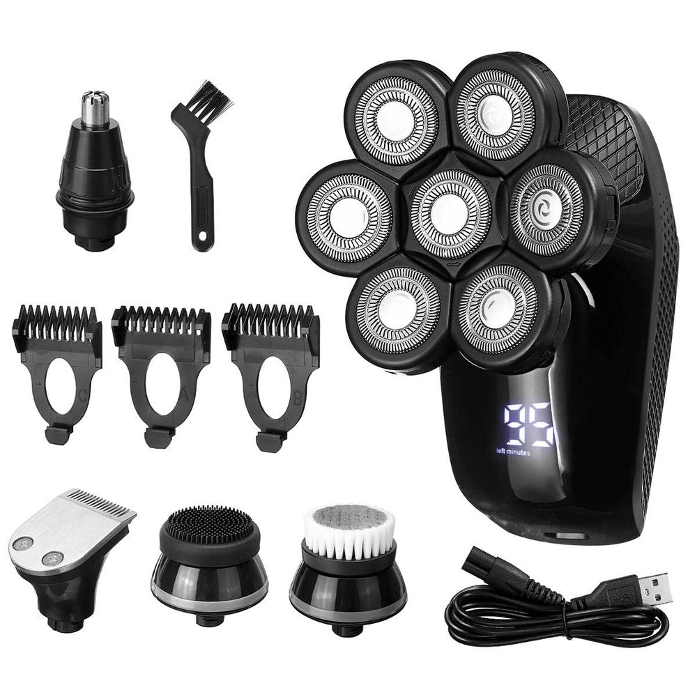Head Shavers for Bald Men, 5 In 1 Mens Rechargeable Bald Head Electric Shaver 7 Floating Heads Beard Nose Ear Hair Trimmer Razor Clipper Facial Brush (Color : Package B)