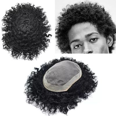 Afro Curl Toupee for Black Men Kinky Curly Human Hair Replacement Systems Durable Fine Mono Units Pelucas Para Hombre1# JET BLACK(6''x9'', 1# BLACK-20mm-wave110% light to medium density), 3.0 Fl Oz