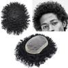 Afro Curl Toupee for Black Men Kinky Curly Human Hair Replacement Systems Durable Fine Mono Units Pelucas Para Hombre1# JET BLACK(6''x9'', 1# BLACK-20mm-wave110% light to medium density), 3.0 Fl Oz view 1
