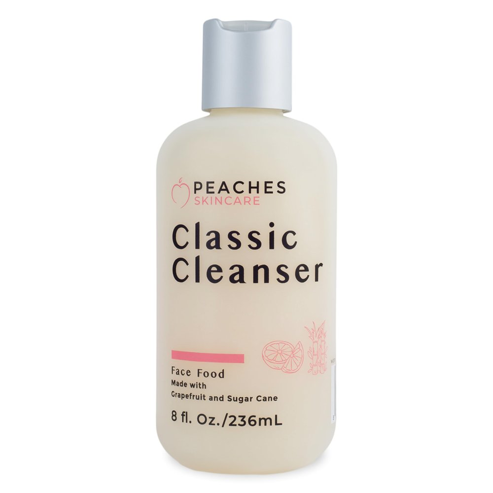 Peaches Skincare Hydrating Facial Cleanser Vegan Face Wash with Grapefruit, Sugar Cane, and Gotu Kola Lightly Exfoliating Daily Formula for All Skin Types Classic Cleanser 8 oz