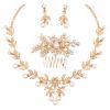 Aixiao Elegant Bridal Jewelry Set for Wedding Bride Bridesmaids Pearl Rhinestone Necklace Earrings Hair Side Comb Headpiece Accessories for Women (style B-gold) view 1