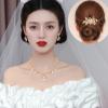 Aixiao Elegant Bridal Jewelry Set for Wedding Bride Bridesmaids Pearl Rhinestone Necklace Earrings Hair Side Comb Headpiece Accessories for Women (style B-gold) view 2