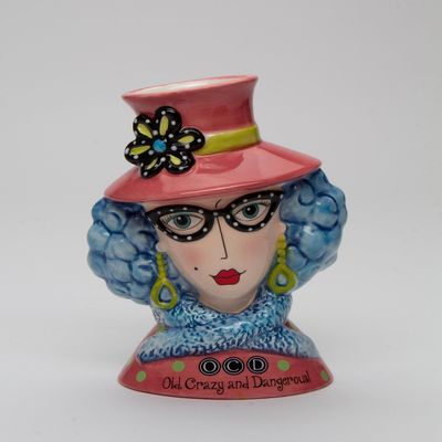 Cosmos Gifts Lady Blue Hair Makeup Brush Holder/Vase, 4 1/2" x 3 1/4" x 6"H, Multi-Colored