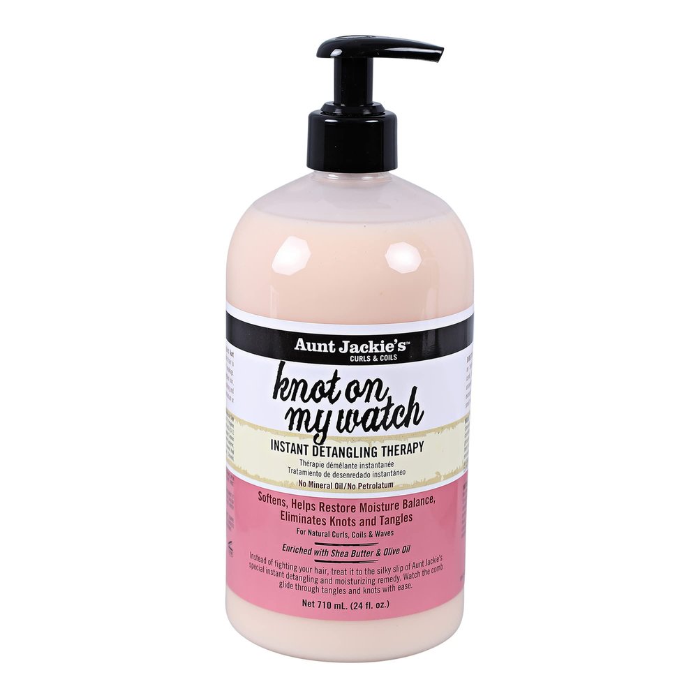 Aunt Jackie's Curls and Coils Knot On My Watch, Large 24oz Family Sized Pump, Instant Hair Detangling Therapy for Natural Curls, Coils and Waves, Pink