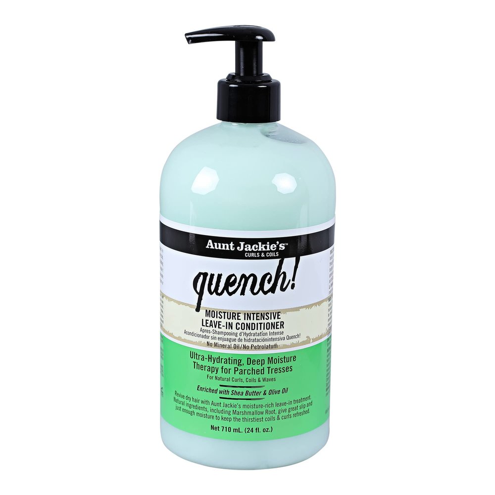 Aunt Jackie's Curls and Coils Quench, Large 24oz Family Sized Pump, Moisture Intensive Leave-In Hair Conditioner for Natural Curls, Coils and Waves, Enriched With Shea Butter, Green