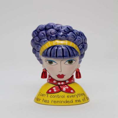 Cosmos Gifts Lady Purple Hair Makeup Brush Holder/Vase, 3 1/2" x 3 1/8" x 6 1/4" H, Multi-Colored