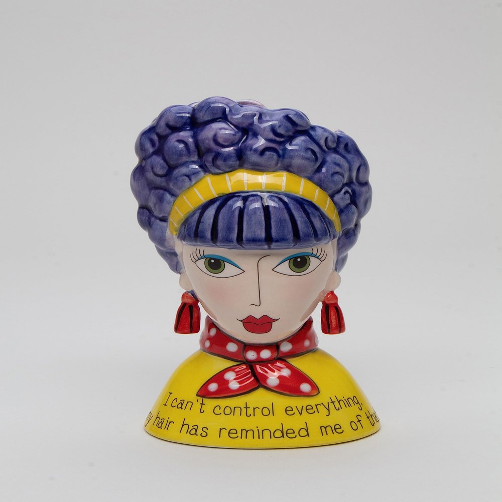 Cosmos Gifts Lady Purple Hair Makeup Brush Holder/Vase, 3 1/2" x 3 1/8" x 6 1/4" H, Multi-Colored
