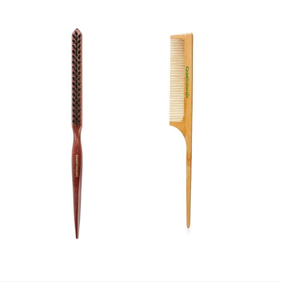 Boar Bristle Teasing Brush and Fine Tooth Rattail Comb