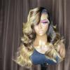 Anlimer 13x6 Highlight Honey Blonde HD Transparent Lace Front Wig Human Hair Pre Plucked Flawless Hairline Wavy Frontal Human Hair Wigs for Black Women 1bT/27 Brown Colored Wigs (14, 200%) view 1