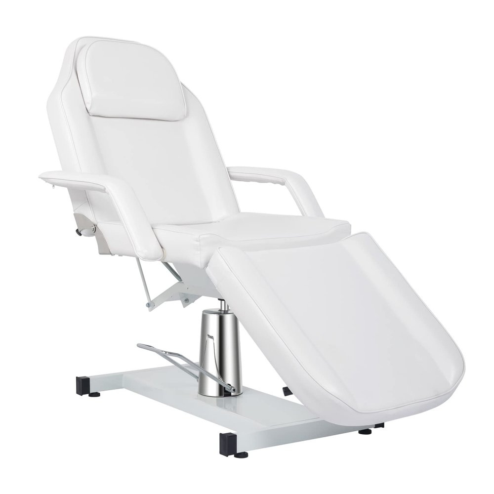 OmySalon Hydraulic Tattoo Chair Esthetician Bed, Multi-Purpose 3-Section Facial Bed Table, Adjustable Beauty Salon Spa Massage Beauty Equipment, White
