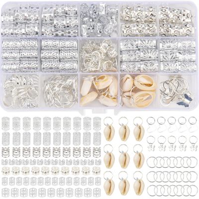 202 Pcs Hair Jewelry for Women Braids, Locs Jewelry Dreadlocks Beads Braid Rings Hair Cuffs Shells Heart Butterfly Pendants Hair Clips for Dreadlock Accessories (Silver)