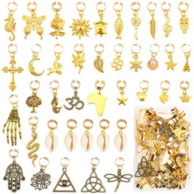 40 Pcs Locs Hair Jewelry Braids Hair Clips Adjustable Hair Cuffs African Style Dreadlocks Hair Beads Butterfly Shell DIY Hair Pendant Charms Hair Decoration for Locs Accessories (Gold and Bronze)